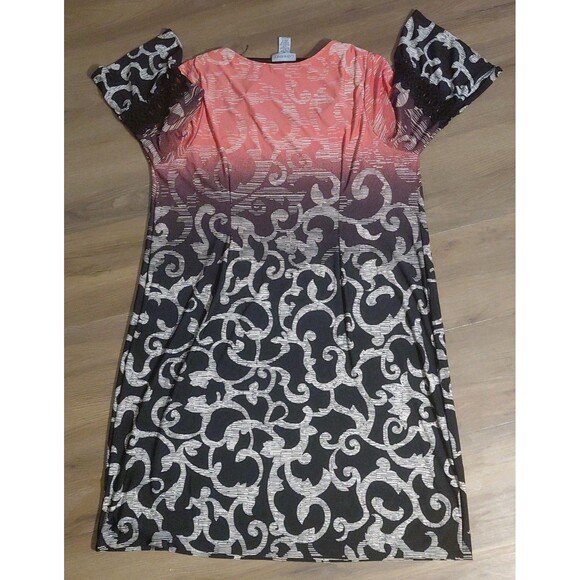 Catherine's Size 14-16 Jersey Knit Stretch 3/4 Sleeve Scroll Print Dress - Picture 7 of 9